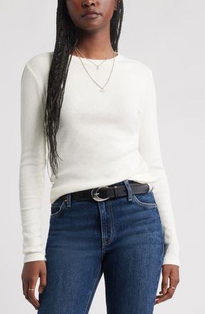 Treasure & Bond Long Sleeve Cotton Blend Rib T-Shirt in Ivory Egret at Nordstrom, Size Medium