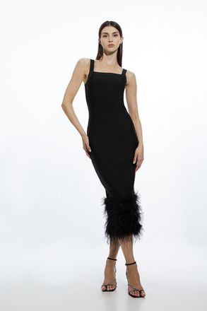 Karen Millen Womens Figure Form Bandage Feather Hem Knit Midi Dress - Black - Size X-Small