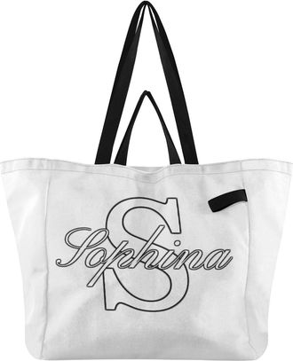 Generic Custom White print Reusable Canvas Tote Bag, Heavy Duty Grocery Shopping Bag with Hard Bottom Double Handles Large Capacity Work Groceries Travel