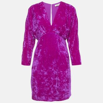 Sandro Fuchsia Velvet V-Neck Mini Dress