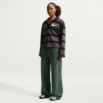 Nike Womens Studio Fleece Medium Weight Mid-Rise Wide-Leg Pants in Green | IX7048-303
