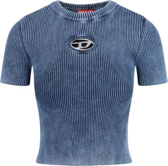 Diesel Ribbed Short-Sleeve T-Shirt With Metallic Logo Detail