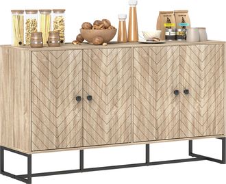 OEM Aparador De Sal&oacute;n Con 4 Puertas Con Dise&ntilde;o Chevron Estantes Ajustables Patas De Acero 140,5x40x81,5 Cm Roble