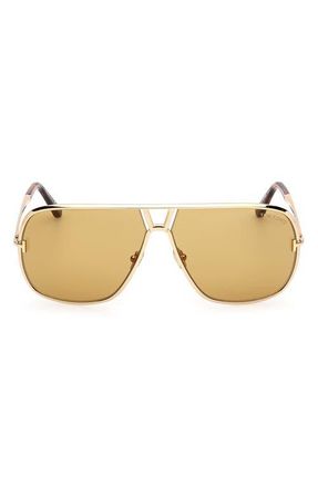 Tom Ford Stavros 63mm Oversize Navigator Sunglasses in Shiny Gold /Classic Havana at Nordstrom