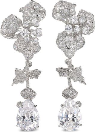 Anabela Chan 18kt white gold Orchid diamond cocktail earrings - women - 18K White Gold & Rhodium Vermeil/Lab-Grown Simulated White Diamond - One