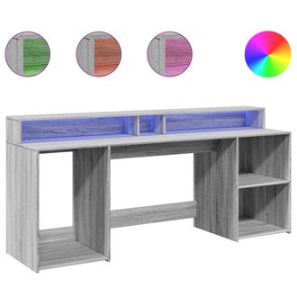 vidaXL Escritorio Con Led Madera Ingenier&iacute;a Gris Sonoma 200x55x91 Cm Vidaxl