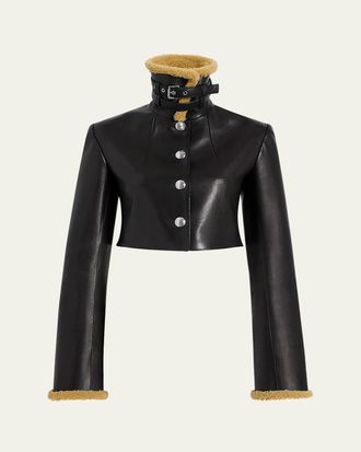 Khaite Jodie Shearling-Trim Cropped Leather Jacket