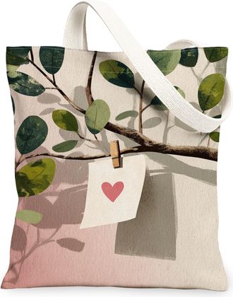 Generic Vintage Artistic Canvas Tote Bags, Leaf Print Reusable Grocery Bags, Eco-Friendly Lightweight Washable Shoulder Strap, Green, 13x15 Inch