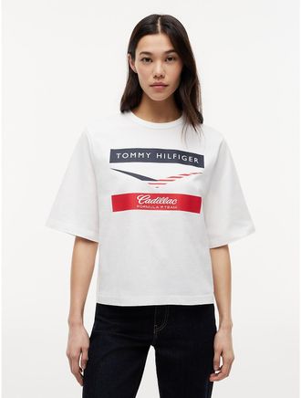 Tommy Hilfiger Womens Tommy x Cadillac F1 Team Boxy Chevron T-Shirt - White - XL