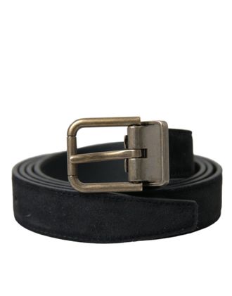 Dolce & Gabbana Mens Black Suede Leather Gold Metal Buckle Belt - One Size