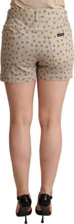 Dolce & Gabbana Beige Polka Dots Denim Cotton Stretch Womens Shorts