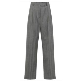 Sportmax Wide Trousers, female, Gray, 3XS, Grey Wool Pinstripe Trousers