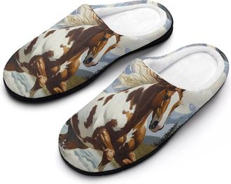 Generic Running Horse Cotton Slippers for Women Indoor Outdoor Slipper Slip-On Memory Foam Home Shoes