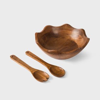 Mela Artisans Acacia Wood Large Scalloped Bowl with Servers in Brown at Nordstrom