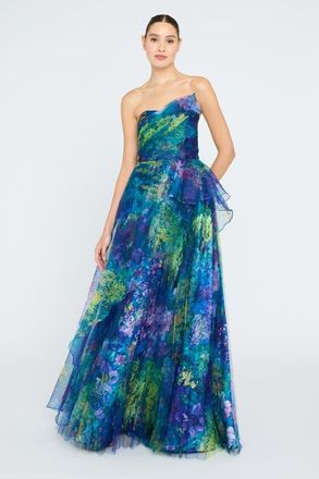 Theia Taya Strapless Organza Gown in Enchated Botanica at Nordstrom, Size 14