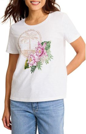 Tommy Bahama Lux Beaded Floral Stamp Graphic Organic Cotton T-Shirt in White at Nordstrom, Size X-Small