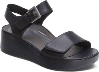 Aetrex Womens Ariel Adjustable Quarter Strap Wedge In Black