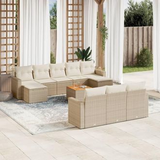 vidaXL Set De Sof&aacute;s De Jard&iacute;n 11pzas Con Cojines Rat&aacute;n Sint&eacute;tico Beige Vidaxl