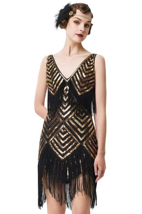 Babeyond Womens 1920s Flapper Dress V Neck Slip Dress Roaring 20s Great Gatsby Dress for Party - - Small