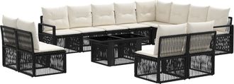 vidaXL Conjunto De Sof&aacute;s De Jard&iacute;n 13 Uds. Negro Y Blanco Crema Vidaxl