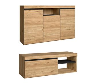 Skraut Home Skraut Home - Set Naturale Sal&oacute;n Comedor, Mueble Auxiliar, Buffet-mueble Tv 120cm Roble Negro N&oacute;rdico
