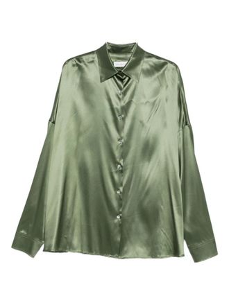 Dries Van Noten Green Casia Oversized Silk-satin Shirt
