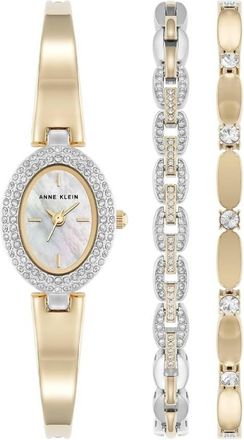 Anne Klein Quartz Mother of Pearl Dial Ladies Watch and Bracelet Set AK-5433TTST