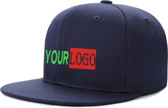 Generic Custom Logo & Text Snapback Hat/Cap | Embroidered Front Hip Hop Flat Bill HAt | Personalized Flat Brim Hats Navy