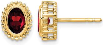 Diamond2Deal 10k Yellow Gold Oval Garnet Stud Earrings