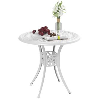 OUTSUNNY 78 Cm Round Garden Dining Table With Parasol Hole - White - Bronze Tone | TJ Hughes