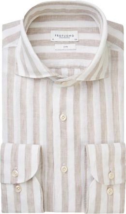 Profuomo X-Cutaway Overhemd Beige - Heren - Casual Overhemden - Veelkleurig - 3XL - Linnen - Overhemden