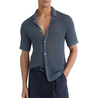 Reiss Buzzard Short sleeve Cardigan in Airforce Blue at Nordstrom, Size Xx-Large