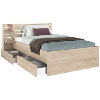 Vente-Unique Letto 120 x 190 cm con 4 cassetti - Colore: Naturale - TENALIA