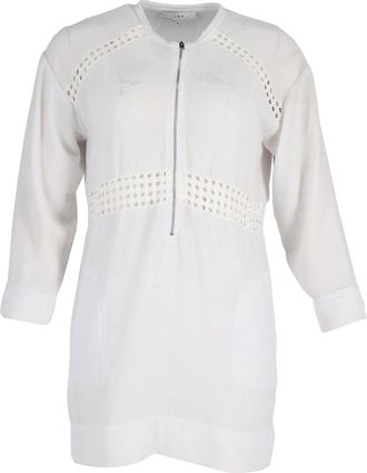 Iro Front Zip Perforated Detail Mini Dress in White Polyester