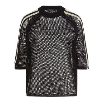 Marc Aurel Mesh Gebreide Trui met Streepaccent - Dames - Ronde hals truien - Zwart - XS - Katoen - Truien & Vesten