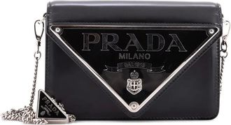 Prada Maxi kleine crossbodytas van geborsteld leer met ketting en logo - Zwart
