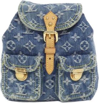 Louis Vuitton Pre-owned Monogram Denim Backpack - Dames - Vintage Rugzakken - Blauw - ONE Size - Denim - Vintage