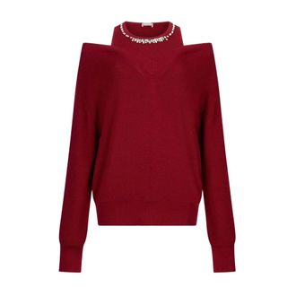 Liu Jo Round-neck Knitwear, female, Red, Size: M White Sweaters for Women