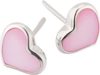 Jan Leslie Heart Stud Earring Set In Sterling Silver in Pink at Nordstrom