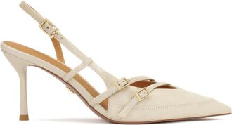 Kazar Leren slingback pumps versierd met strepen - Dames - Pumps - Beige - 36 EU - Leer - Schoenen