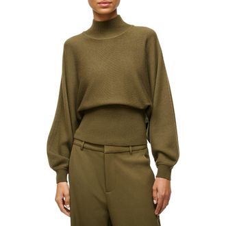 Staud Bishop Sleeve Wool Mock Neck Sweater in Sergeant Green at Nordstrom Rack, Size Medium