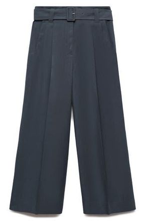 Mango Belted Ankle Straight Leg Pants in Blue at Nordstrom Rack, Size 8