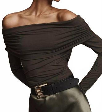 Reformation Florentina Off Shoulder Knit Shirt In Olive