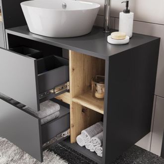 Vicco Mobiletto per lavabo Viola, Grigio/Artisan, 80 x 60 cm con 2 cassetti, Vicco