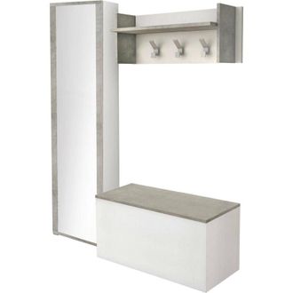 Dmora Mobile da ingresso Mirtilla, Entratina moderna con appendiabiti, Mobile con scarpiera, Armadietto con specchio, Cm 50x32h182, Bianco e Cemento, con