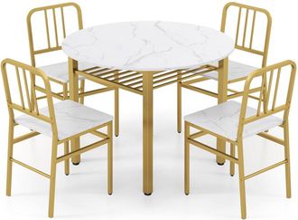 Costway 5 Piece Dining Table Set Round Kitchen Table & 4 Chairs-White