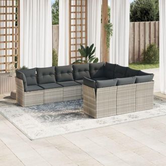 vidaXL Set Sof&aacute;s Jard&iacute;n 10 Pzas Con Cojines Rat&aacute;n Sint&eacute;tico Gris Claro Vidaxl