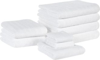 Beliani Beliani - Conjunto De 9 Toallas De Algod&oacute;n Blanco Patr&oacute;n Chevron Textura Suave Ba&ntilde;o Mitiaro