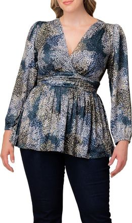 Kiyonna Leah Gathered Top in Blue Multi at Nordstrom, Size 0X