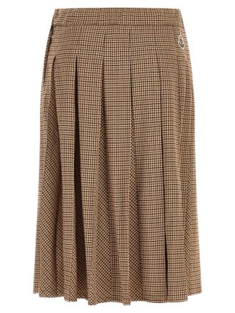 Moncler Pleated Check Wool Blend Skirt - Beige